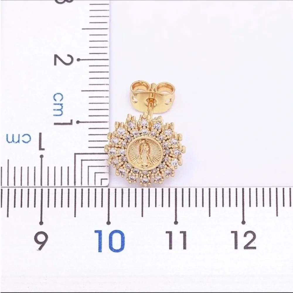 Gold plated virgin Mary CZ Earrings New Gorgeous catholic
